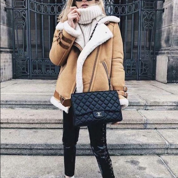 Faux Fur Lined Leather Suede Shearling Moto Jacket - Picture 8 of 9